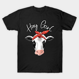 Hay Girl Farmer Funny Cattle Cow Farm Lovers Gift Women Kids T-Shirt (1) T-Shirt